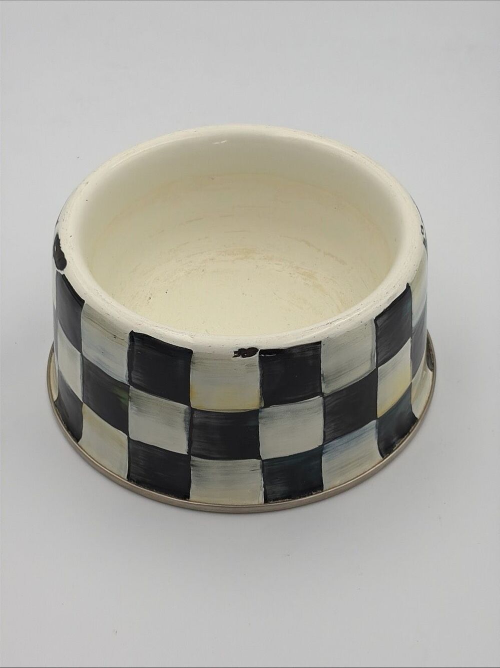 Mackenzie Childs Courtly Check Enamel Pet Dish EUC